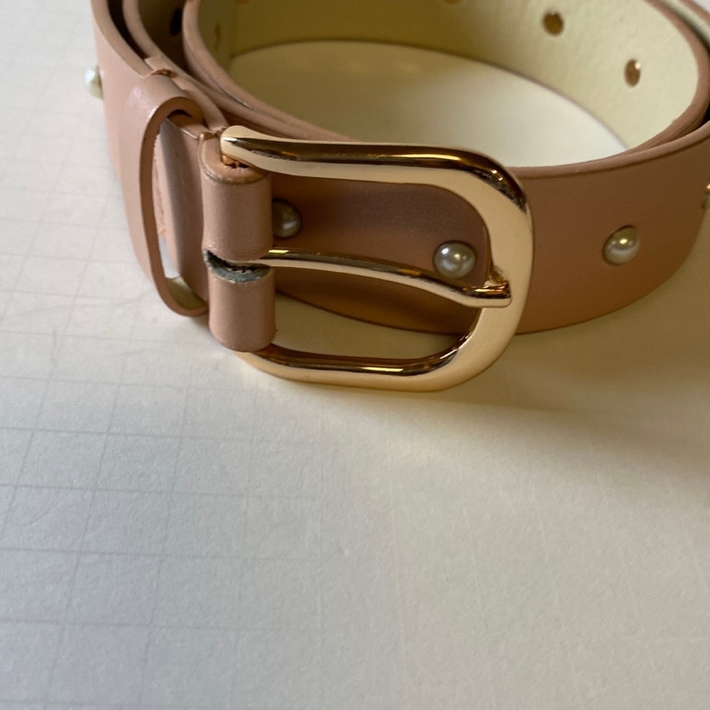 Large women’s belt light pink belt with faux pearls